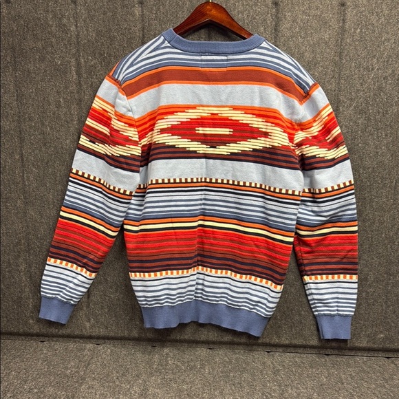 Zilker Brewing Co. Vibrant Red and Orange Crewneck Sweater with Geometric Design - Picture 3 of 4